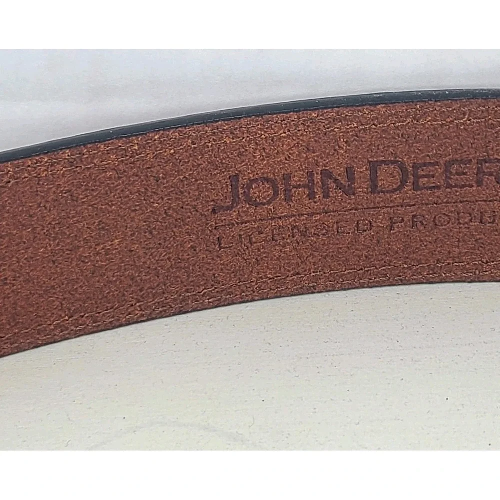 John Deere Leather Men's‎ Belt Size 46 Deer Logo Calf Hair Accents Green Yellow